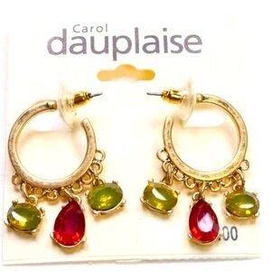 Carol Dauplaise Gold Tone Crystal Hoop Earrings